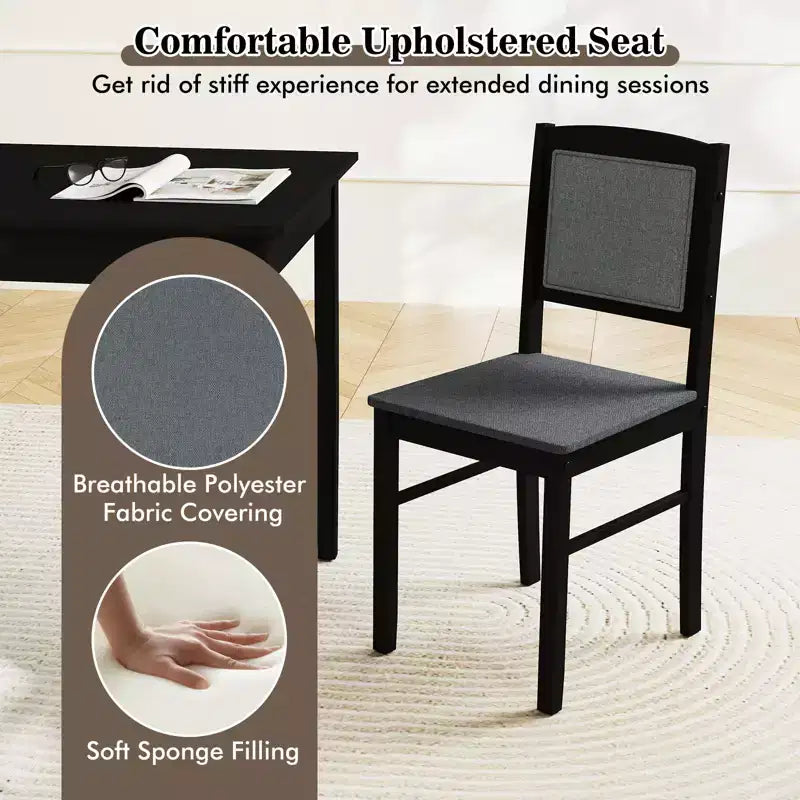 Costway 5 PCS Dining Table Set for 4 w/Rubber Wood Legs Upholstered Seat Padded Backrest