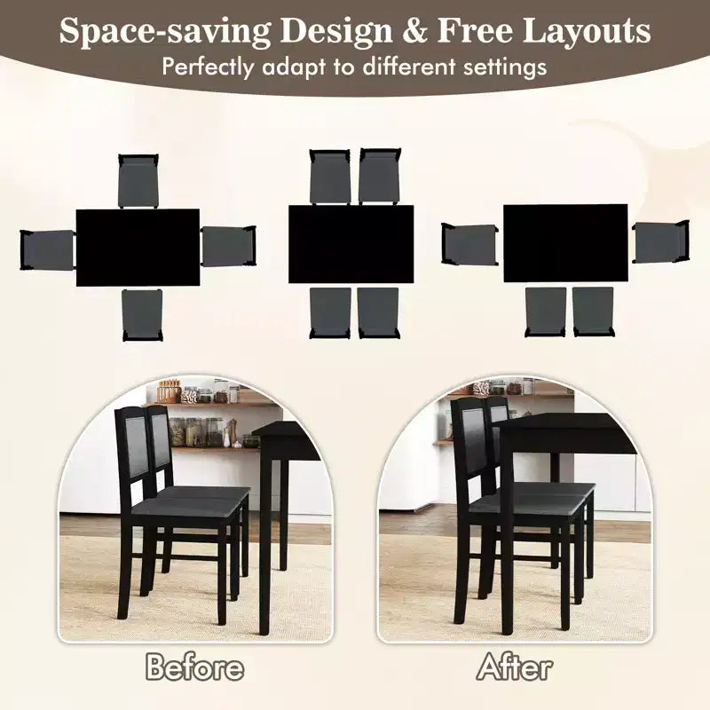 Costway 5 PCS Dining Table Set for 4 w/Rubber Wood Legs Upholstered Seat Padded Backrest