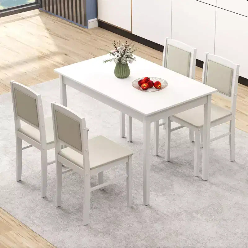 Costway 5 PCS Dining Table Set for 4 w/Rubber Wood Legs Upholstered Seat Padded Backrest