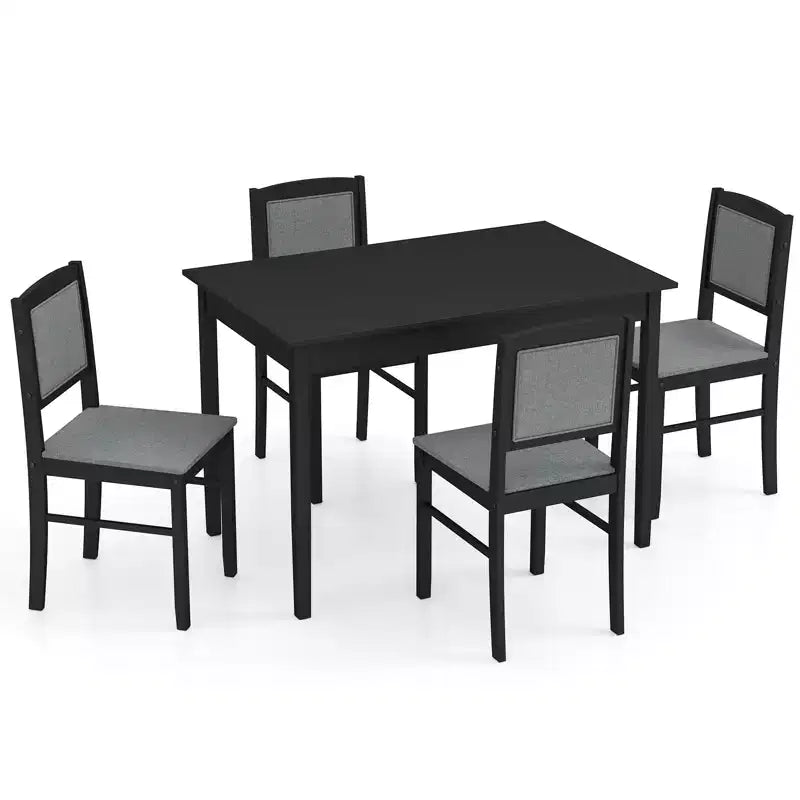Costway 5 PCS Dining Table Set for 4 w/Rubber Wood Legs Upholstered Seat Padded Backrest