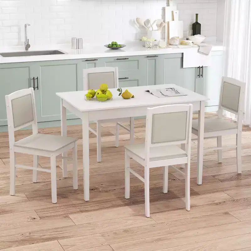 Costway 5 PCS Dining Table Set for 4 w/Rubber Wood Legs Upholstered Seat Padded Backrest