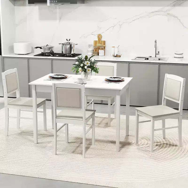Costway 5 PCS Dining Table Set for 4 w/Rubber Wood Legs Upholstered Seat Padded Backrest