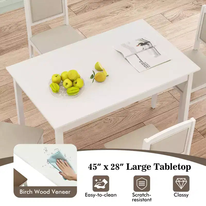 Costway 5 PCS Dining Table Set for 4 w/Rubber Wood Legs Upholstered Seat Padded Backrest