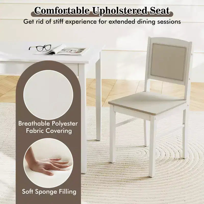 Costway 5 PCS Dining Table Set for 4 w/Rubber Wood Legs Upholstered Seat Padded Backrest