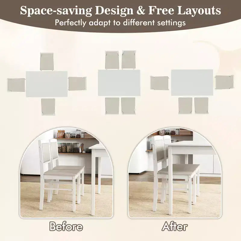 Costway 5 PCS Dining Table Set for 4 w/Rubber Wood Legs Upholstered Seat Padded Backrest