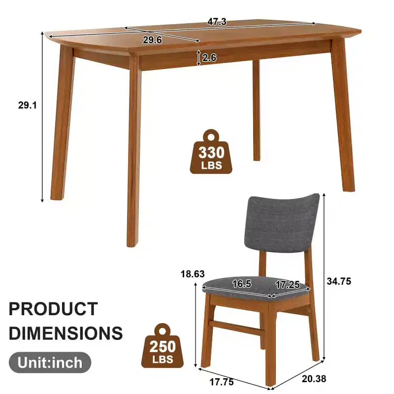 5-Piece Modern Dining Table Set with Rubberwood Frame and 4 Upholstered Chairs, Space-Saving Dining Set for Dining Room or Kitchen - Panipeachy