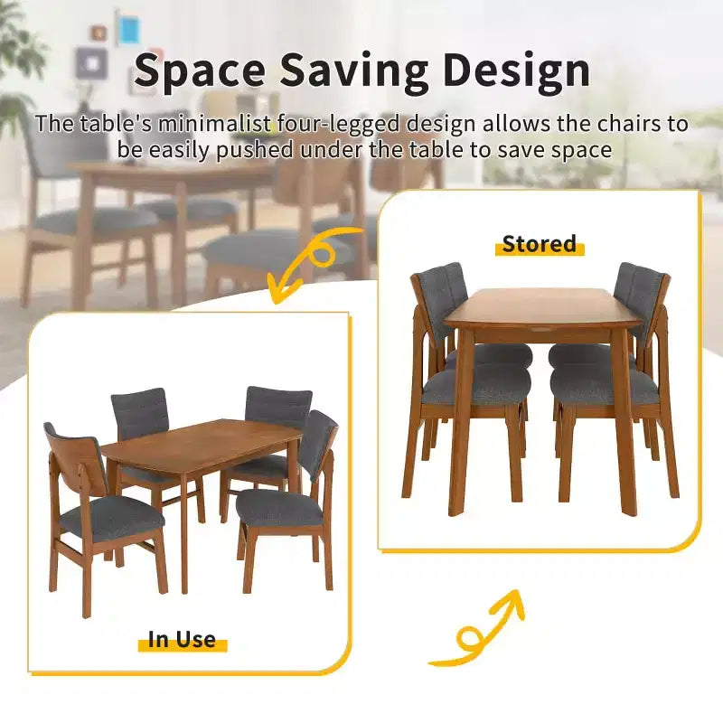 5-Piece Modern Dining Table Set with Rubberwood Frame and 4 Upholstered Chairs, Space-Saving Dining Set for Dining Room or Kitchen - Panipeachy