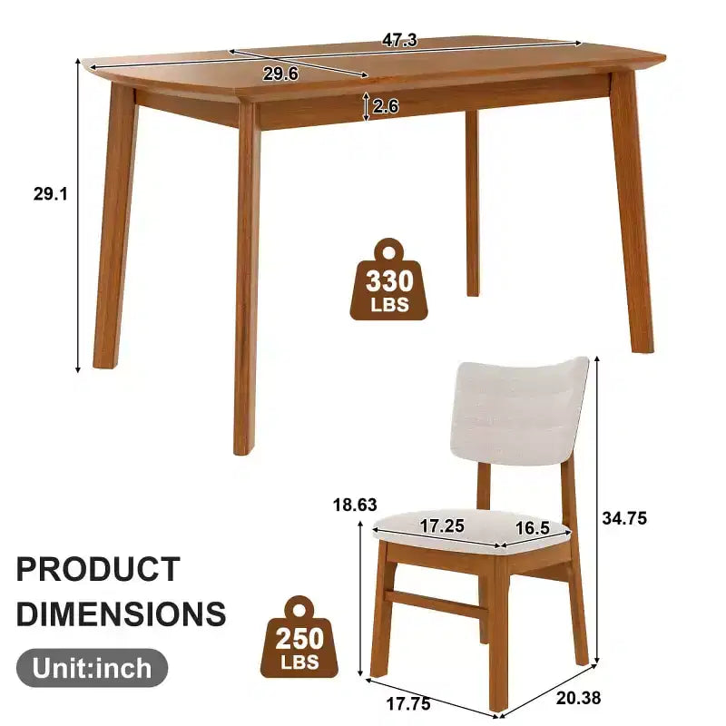 5-Piece Modern Dining Table Set with Rubberwood Frame and 4 Upholstered Chairs, Space-Saving Dining Set for Dining Room or Kitchen - Panipeachy