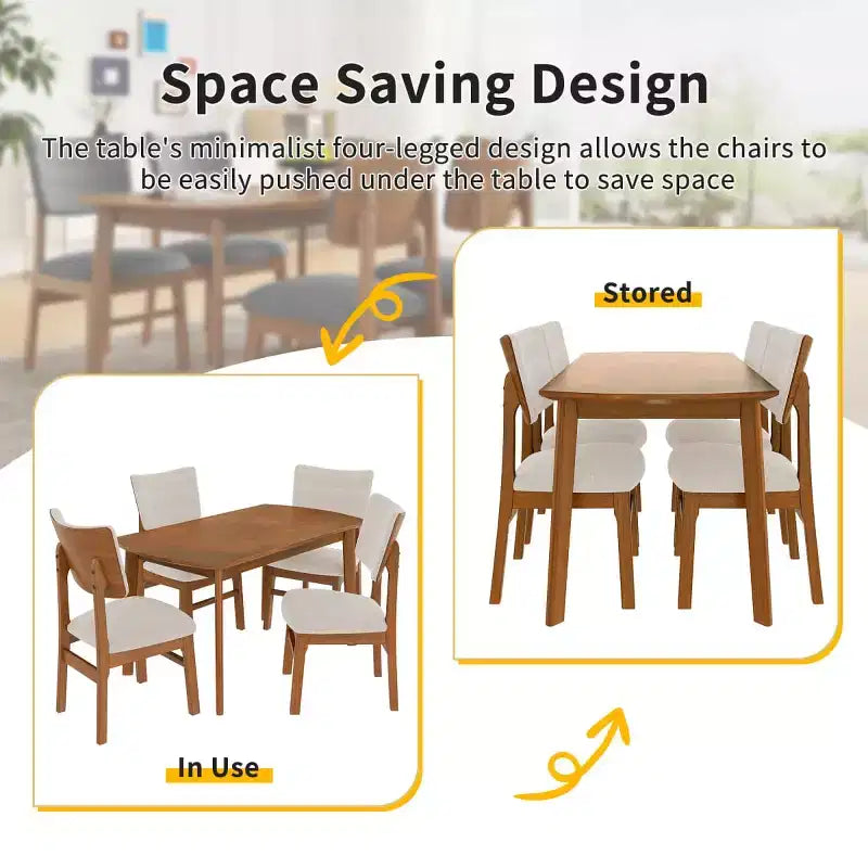 5-Piece Modern Dining Table Set with Rubberwood Frame and 4 Upholstered Chairs, Space-Saving Dining Set for Dining Room or Kitchen - Panipeachy
