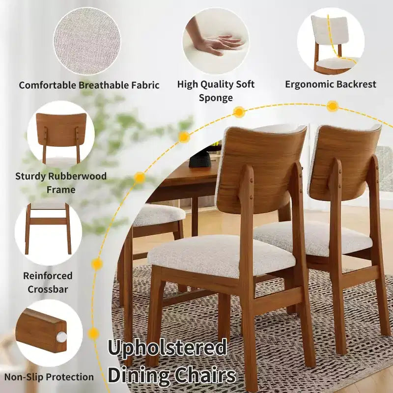 5-Piece Modern Dining Table Set with Rubberwood Frame and 4 Upholstered Chairs, Space-Saving Dining Set for Dining Room or Kitchen - Panipeachy