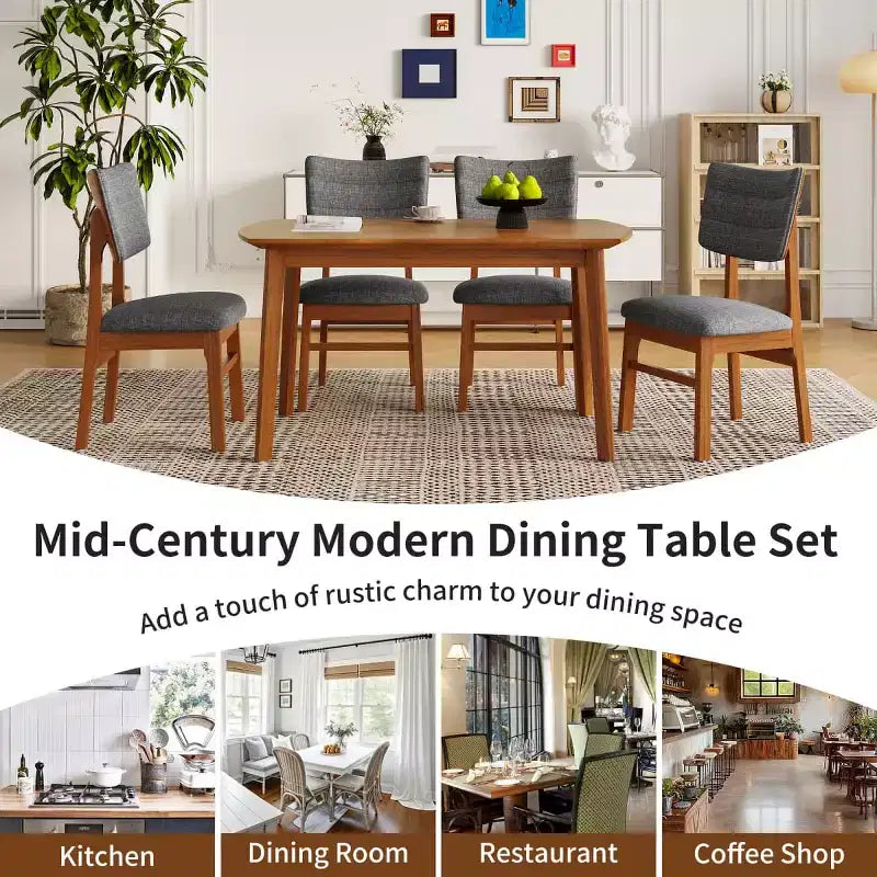 5-Piece Modern Dining Table Set with Rubberwood Frame and 4 Upholstered Chairs, Space-Saving Dining Set for Dining Room or Kitchen - Panipeachy