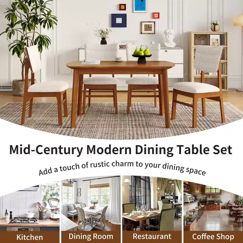 5-Piece Modern Dining Table Set with Rubberwood Frame and 4 Upholstered Chairs, Space-Saving Dining Set for Dining Room or Kitchen - Panipeachy