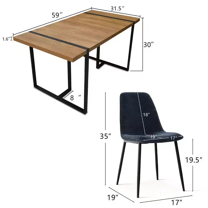 5-Piece Modern Dining Table Set,59 Rectangular Table with 4 Upholstered Chairs Kitchen & Dining Room Small Space Furniture-Panipeachy