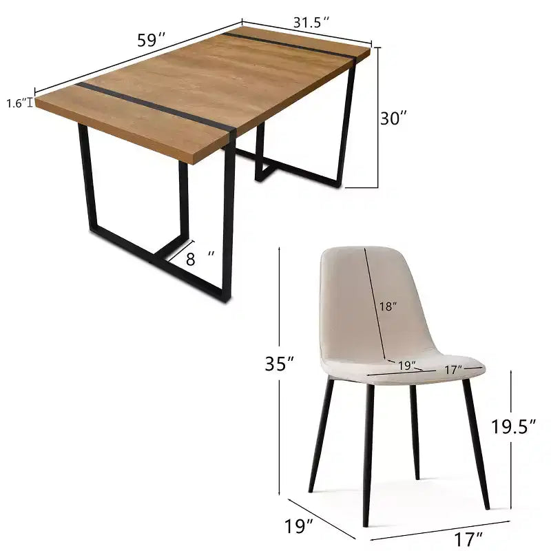 5-Piece Modern Dining Table Set,59 Rectangular Table with 4 Upholstered Chairs Kitchen & Dining Room Small Space Furniture-Panipeachy