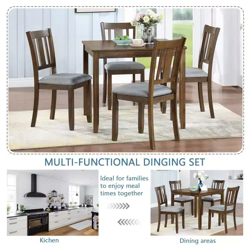 sumyeg 5 Piece Wooden Dining Table Set with 4 Chairs for Kitchen or Dining Room