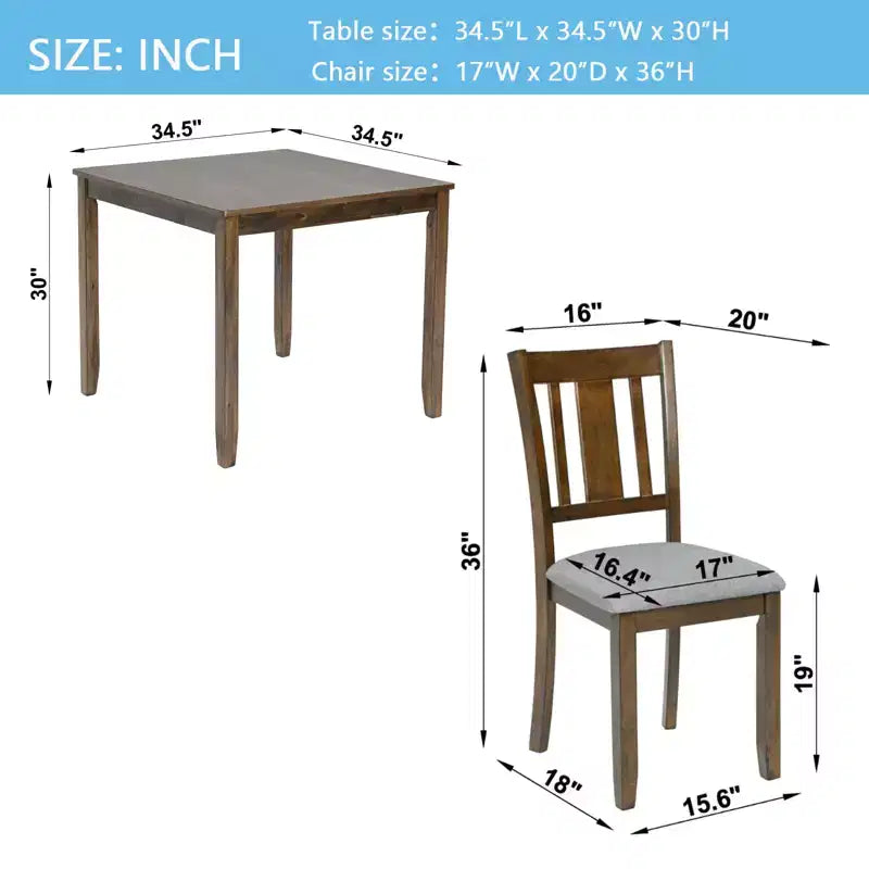 sumyeg 5 Piece Wooden Dining Table Set with 4 Chairs for Kitchen or Dining Room