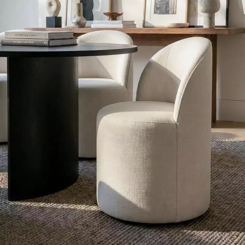Dining Table Set for 6, Oval 79 Table and Linen Fabric Upholstered Barrel Chairs with Casters, for the Dining Room-Panipeachy