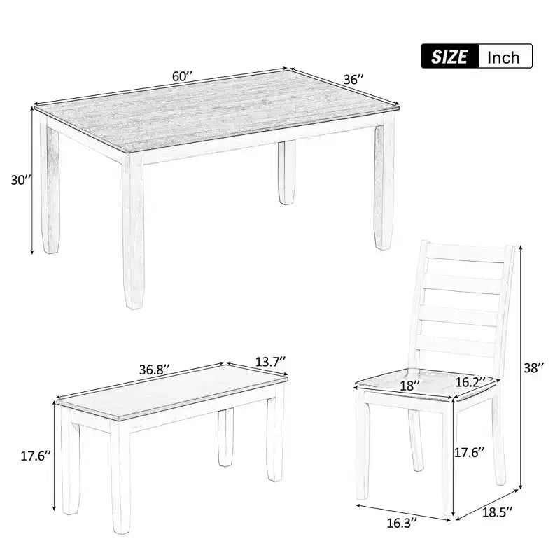 6 Pieces Wood Dining Room Table Set for 6, Rectangle Dining Table with 4 Upholstered Chairs and Bench