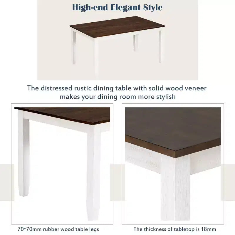 6 Pieces Wood Dining Room Table Set for 6, Rectangle Dining Table with 4 Upholstered Chairs and Bench