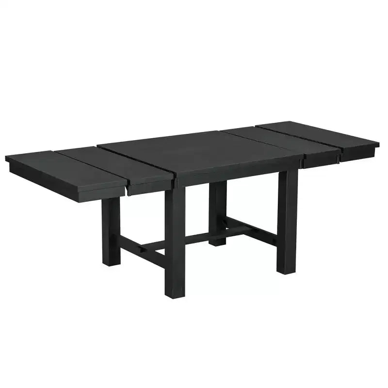 Farmhouse Extendable Dining Table Set for 6, Solid Wood Rectangular Kitchen Table Set with Removable Leaf, 4 Upholstered Chairs and Bench