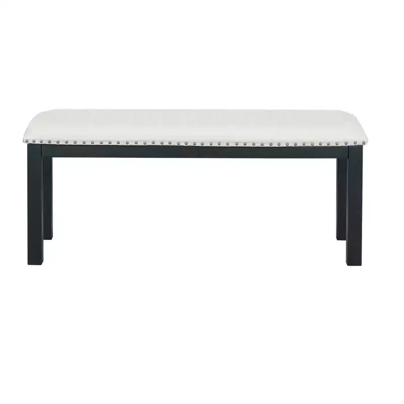 Farmhouse Extendable Dining Table Set for 6, Solid Wood Rectangular Kitchen Table Set with Removable Leaf, 4 Upholstered Chairs and Bench