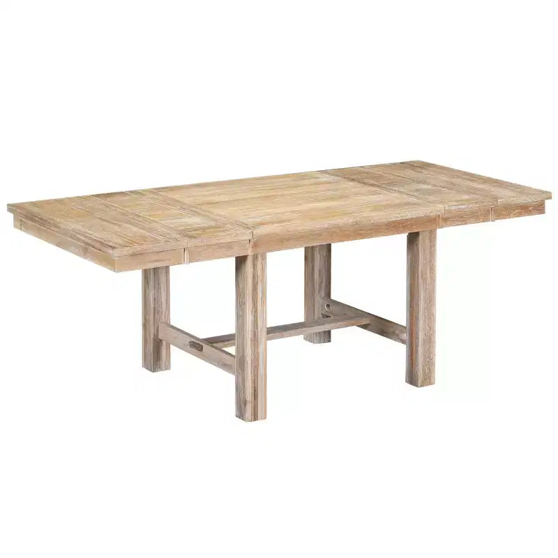 Farmhouse Extendable Dining Table Set for 6, Solid Wood Rectangular Kitchen Table Set with Removable Leaf, 4 Upholstered Chairs and Bench