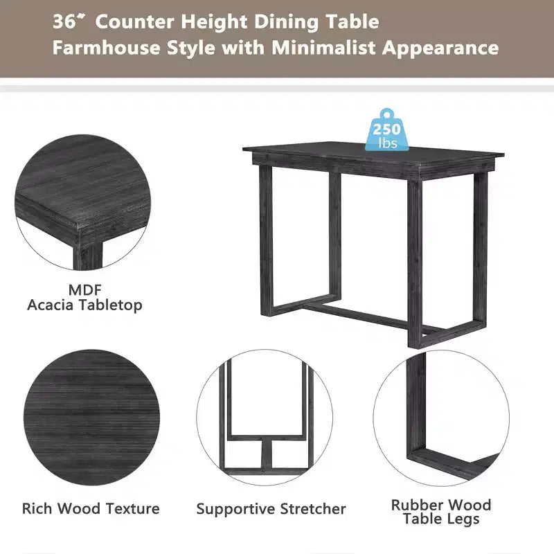 5 Pieces Counter Height Dining Set for 4, Farmhouse Wooden Bar Table Set with 4 Upholstered Chairs for Small Places