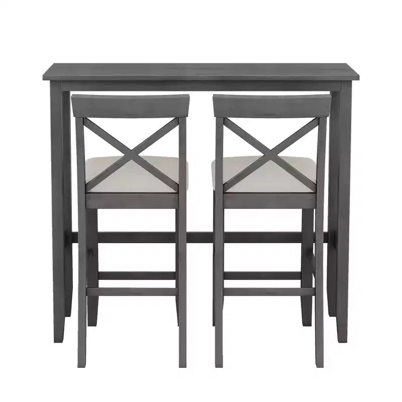 3 Pieces Wood Bar Height Dining Table Set, Farmhouse Rectangle Kitchen Breakfast Nook with 2 Chairs for Small Places