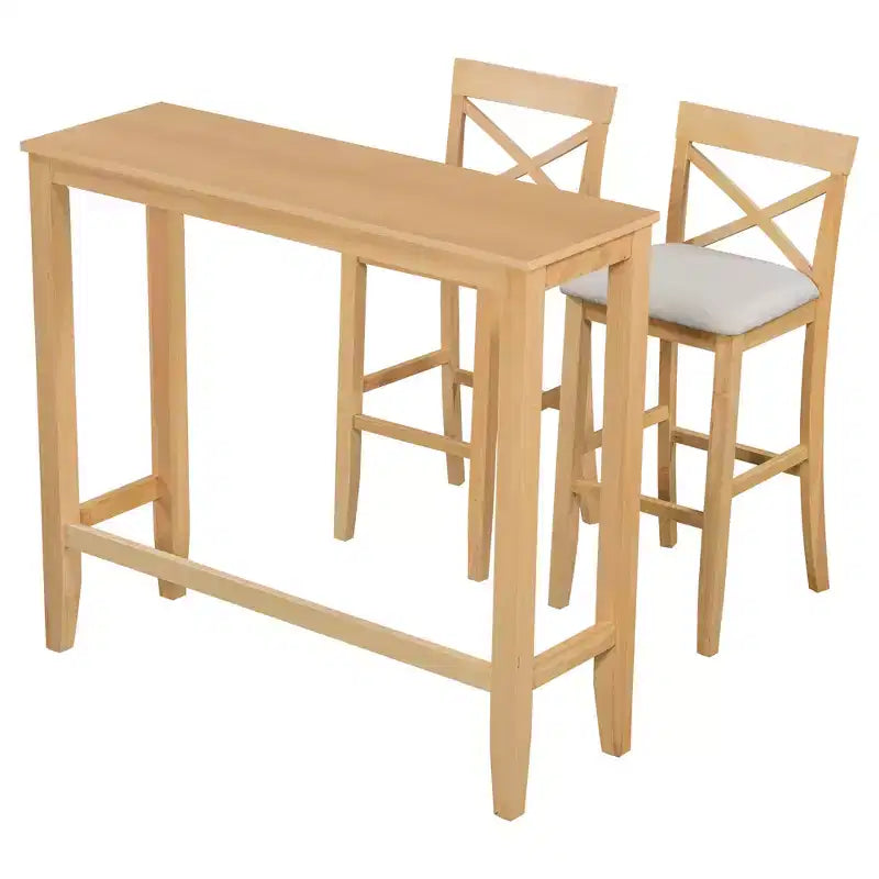 3 Pieces Wood Bar Height Dining Table Set, Farmhouse Rectangle Kitchen Breakfast Nook with 2 Chairs for Small Places