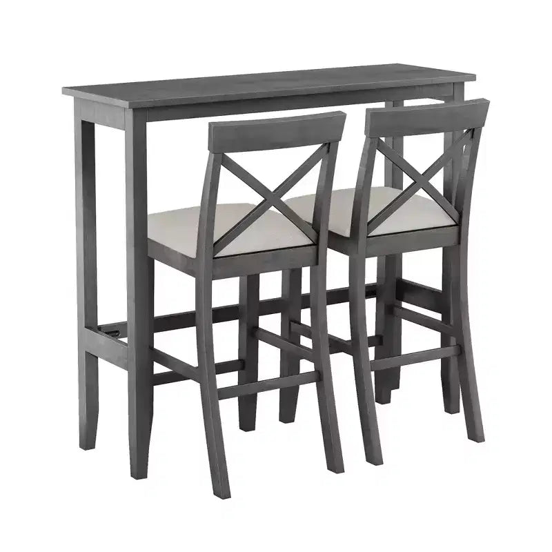 3 Pieces Wood Bar Height Dining Table Set, Farmhouse Rectangle Kitchen Breakfast Nook with 2 Chairs for Small Places
