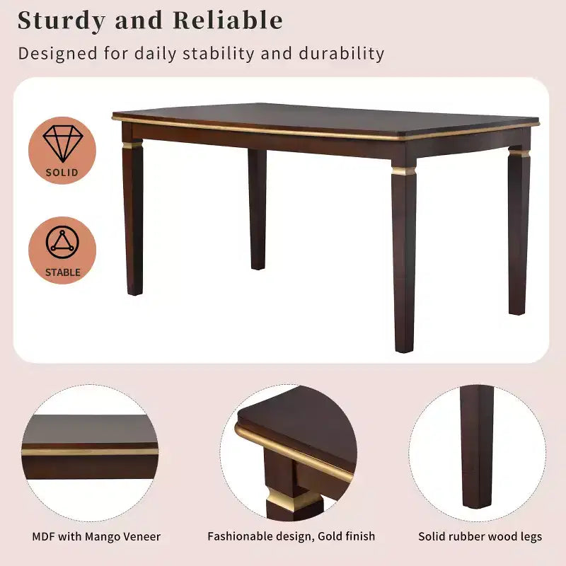 Retro 6 Pieces Kitchen Dining Table Set, Rectangular Table and 4 High-Back Tufted Chairs & Bench, Wood Dining Room Table Set for 6