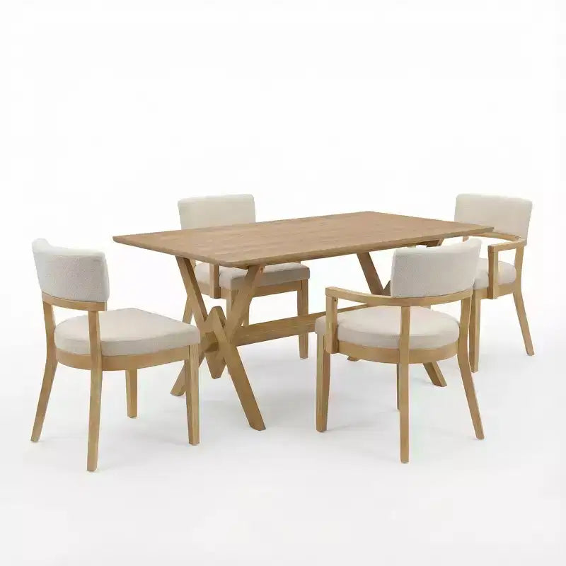 Christopher Knight Home Raisa 5 Piece Farmhouse Rubberwood Dining Set with Boucle Upholstered Chairs