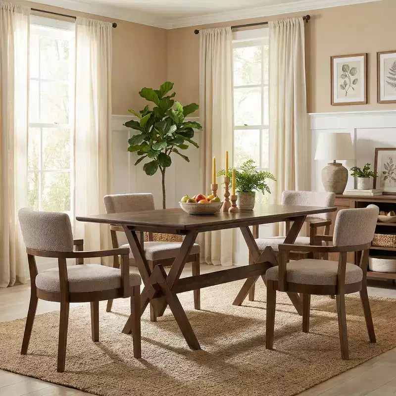 Ensemble de salle à manger 5 pièces Christopher Knight Home Raisa en bois d'hévéa de style fermier avec chaises rembourrées en bouclette