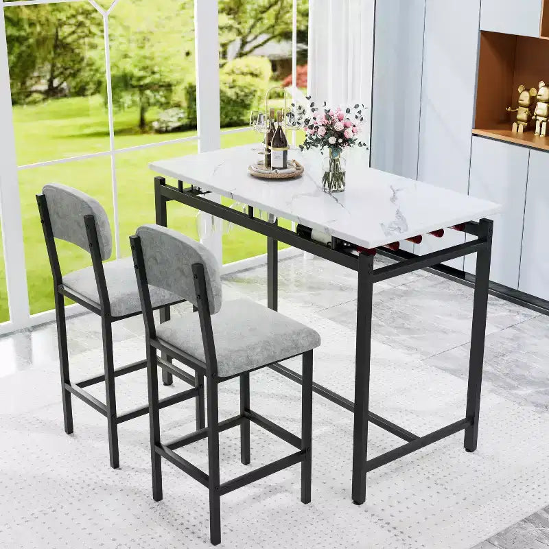 sumyeg 3 Piece Dining Table Set with 2 Upholstered Chairs for Kitchen or Small Apartment