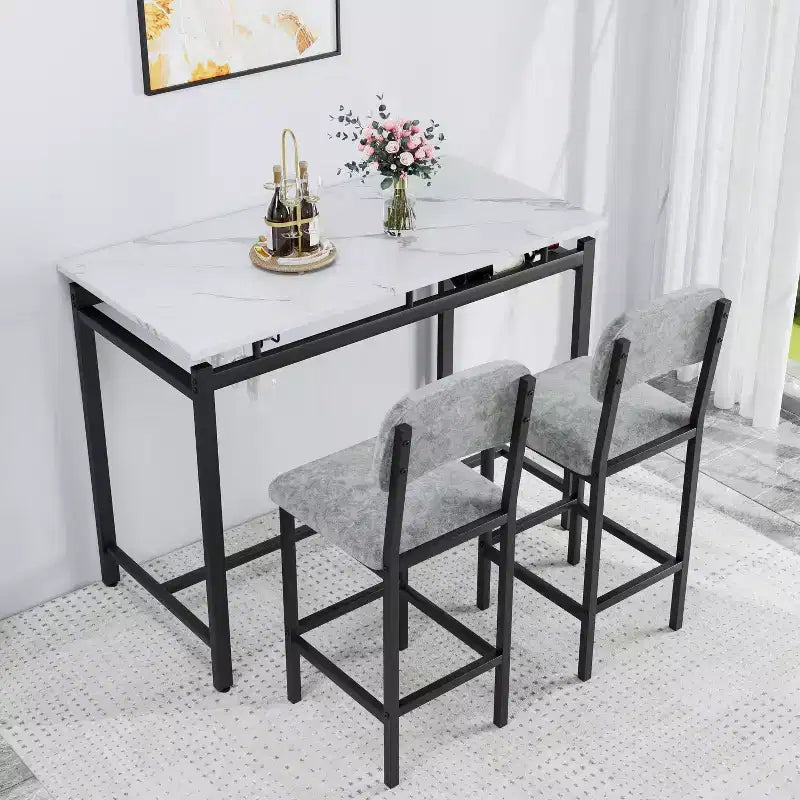 sumyeg 3 Piece Dining Table Set with 2 Upholstered Chairs for Kitchen or Small Apartment