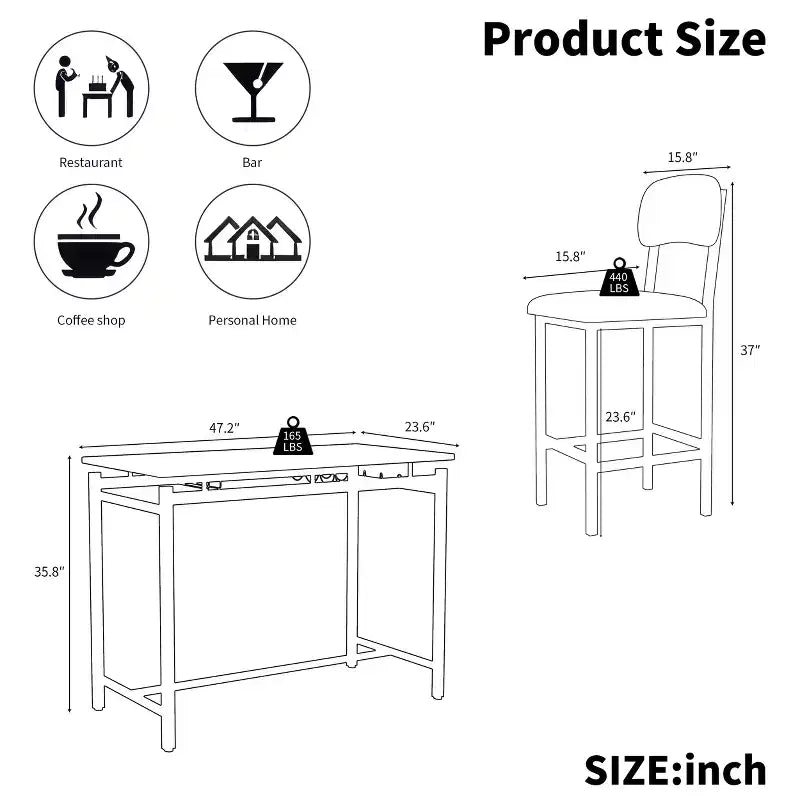 sumyeg 3 Piece Dining Table Set with 2 Upholstered Chairs for Kitchen or Small Apartment