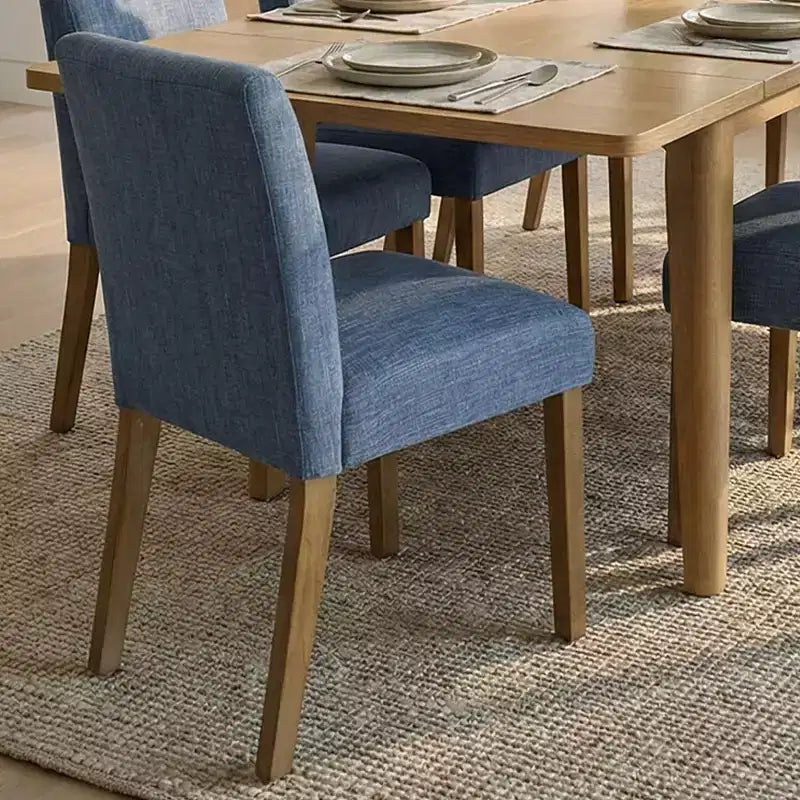 Expandable Dining Table Set for 8, Rectangular Table with Removable Leaves and Armless Linen Chairs, Featuring Solid Wood Legs-Panipeachy