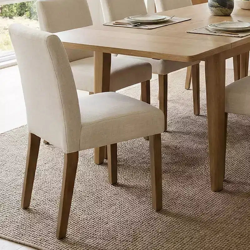 Expandable Dining Table Set for 8, Rectangular Table with Removable Leaves and Armless Linen Chairs, Featuring Solid Wood Legs-Panipeachy