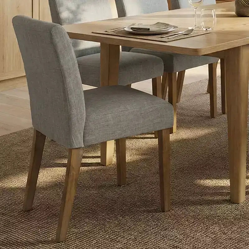 Expandable Dining Table Set for 8, Rectangular Table with Removable Leaves and Armless Linen Chairs, Featuring Solid Wood Legs-Panipeachy