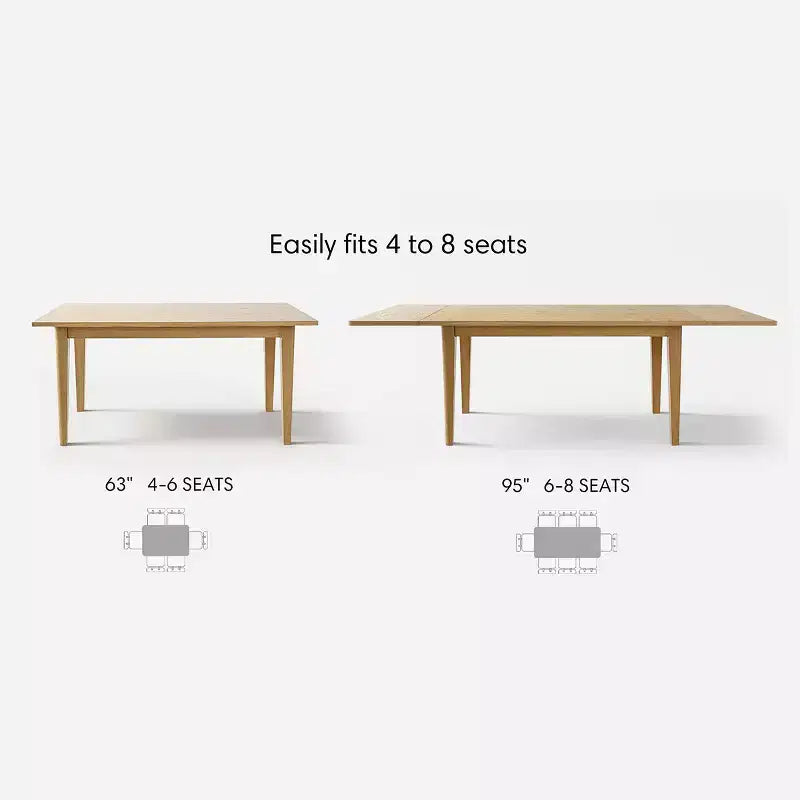 Expandable Dining Table Set for 8, Rectangular Table with Removable Leaves and Armless Linen Chairs, Featuring Solid Wood Legs-Panipeachy