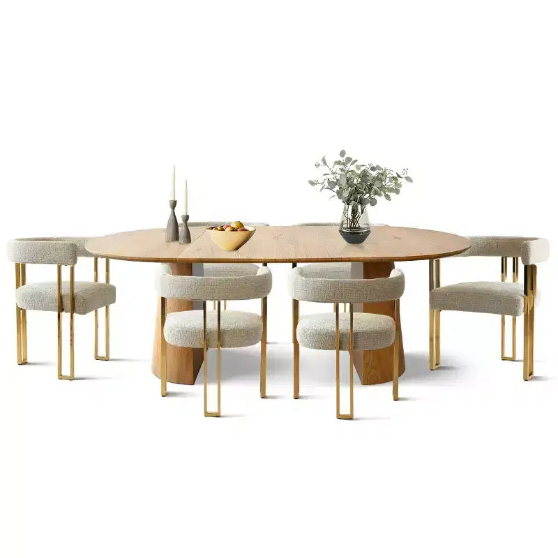 47-83 Extendable Dining Table Set for 6, Natural Wood-Tone Table and 6 Upholstered Chenille Dining Chairs with Metal Legs-Panipeachy