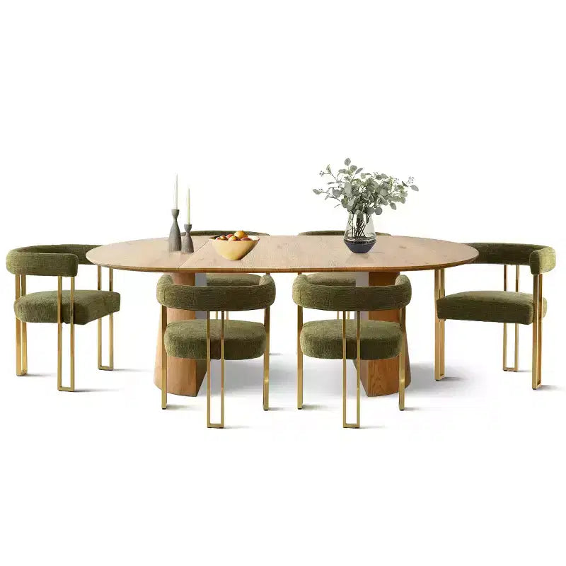 47-83 Extendable Dining Table Set for 6, Natural Wood-Tone Table and 6 Upholstered Chenille Dining Chairs with Metal Legs-Panipeachy
