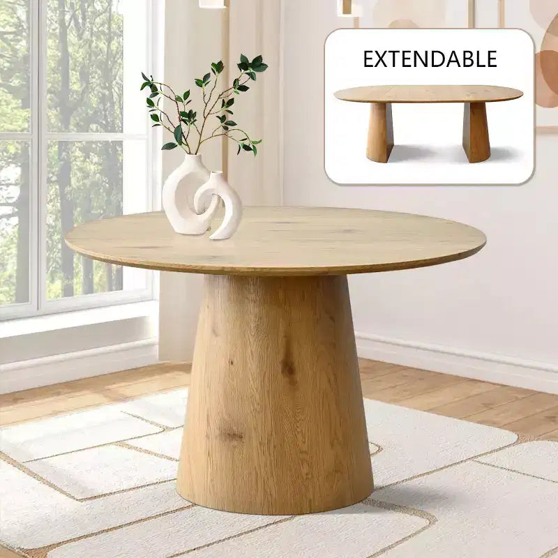 47-83 Extendable Dining Table Set for 6, Natural Wood-Tone Table and 6 Upholstered Chenille Dining Chairs with Metal Legs-Panipeachy