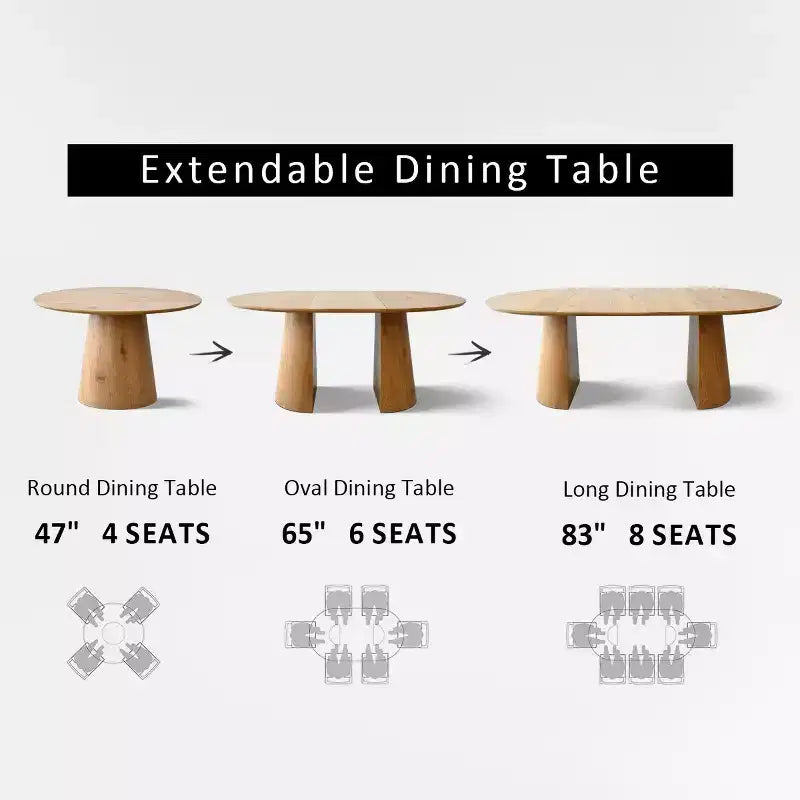 47-83 Extendable Dining Table Set for 6, Natural Wood-Tone Table and 6 Upholstered Chenille Dining Chairs with Metal Legs-Panipeachy