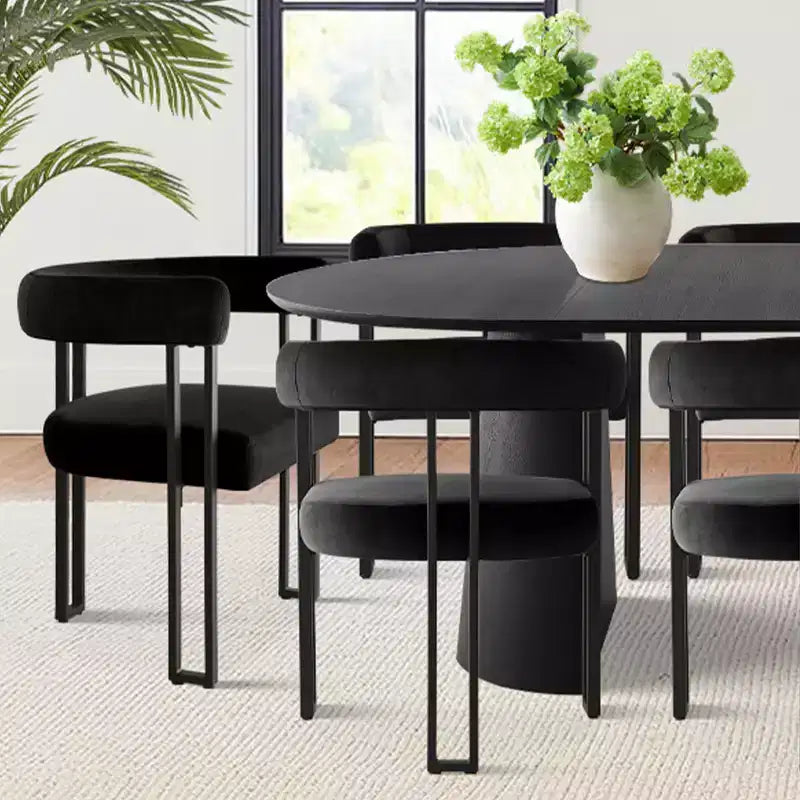 Expandable Round to Oval Dining Table Set with 8 Velvet Chairs, 3-in-1 Pedestal Dining Set, Seats 4 to 8, Modern Dining Room Set-Panipeachy