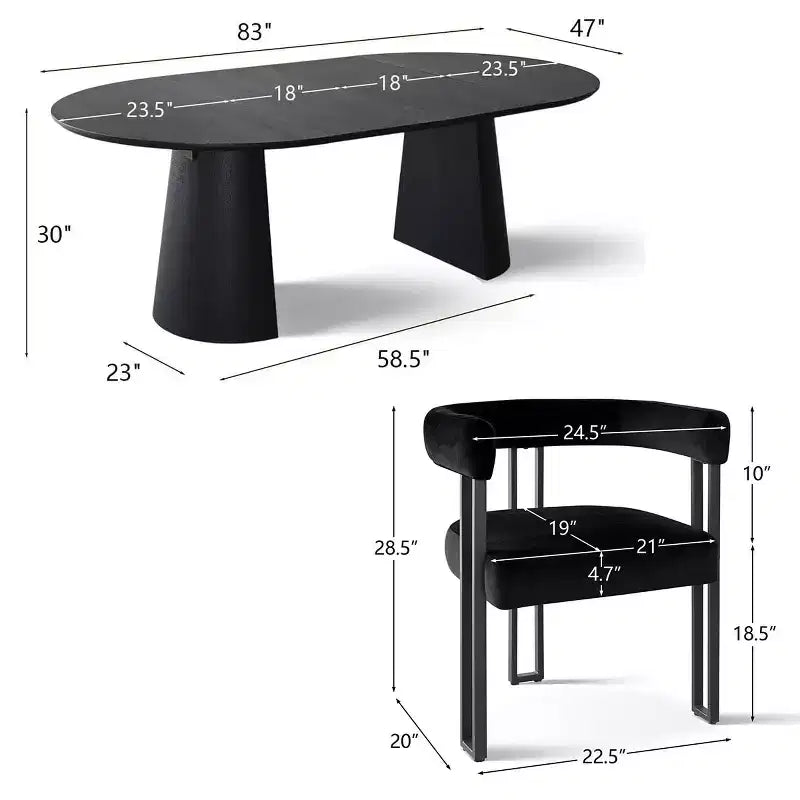 Expandable Round to Oval Dining Table Set with 8 Velvet Chairs, 3-in-1 Pedestal Dining Set, Seats 4 to 8, Modern Dining Room Set-Panipeachy
