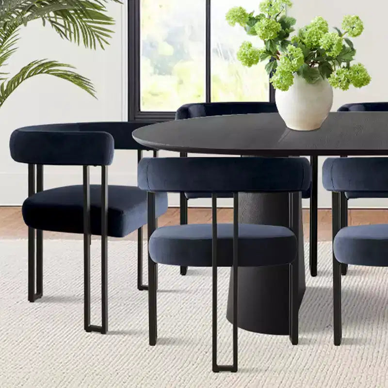 Expandable Round to Oval Dining Table Set with 8 Velvet Chairs, 3-in-1 Pedestal Dining Set, Seats 4 to 8, Modern Dining Room Set-Panipeachy