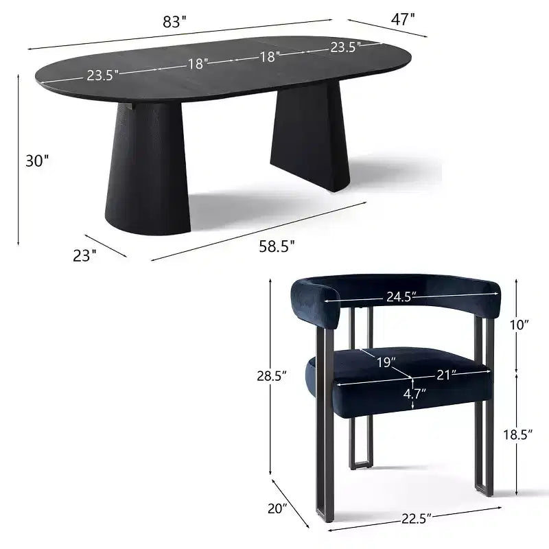 Expandable Round to Oval Dining Table Set with 8 Velvet Chairs, 3-in-1 Pedestal Dining Set, Seats 4 to 8, Modern Dining Room Set-Panipeachy