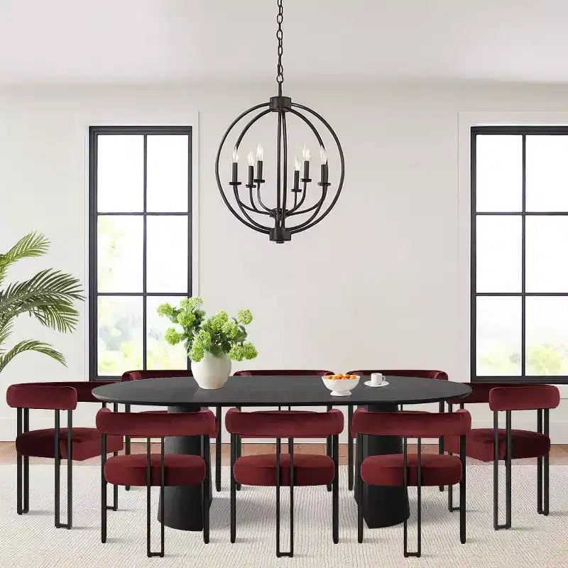 Expandable Round to Oval Dining Table Set with 8 Velvet Chairs, 3-in-1 Pedestal Dining Set, Seats 4 to 8, Modern Dining Room Set-Panipeachy