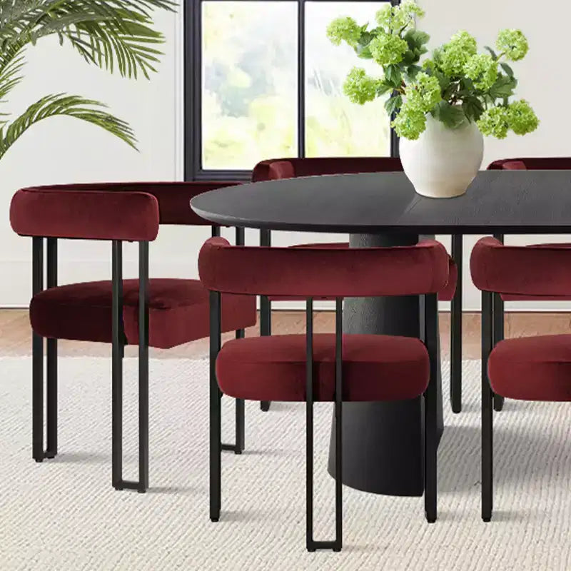 Expandable Round to Oval Dining Table Set with 8 Velvet Chairs, 3-in-1 Pedestal Dining Set, Seats 4 to 8, Modern Dining Room Set-Panipeachy